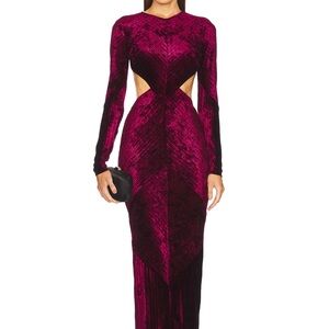 Michael Costello Revolve Velvet Long Sleeve Dress Burgundy Small S
